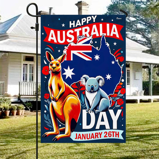 Happy Australia Day January 26th Koala and Kangaroo Australia Flag