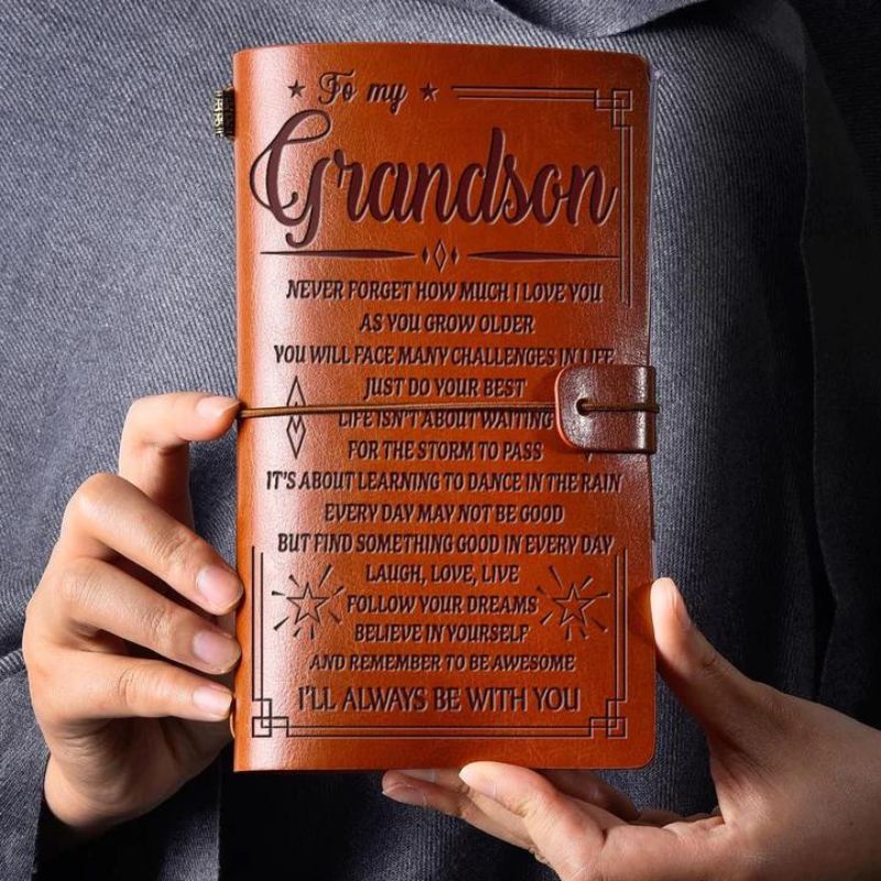 To My Grandson - I'll Always be With You - Engraved Leather Notebook