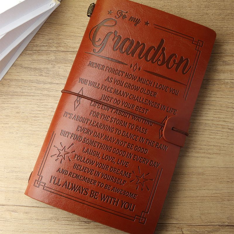 To My Grandson - I'll Always be With You - Engraved Leather Notebook