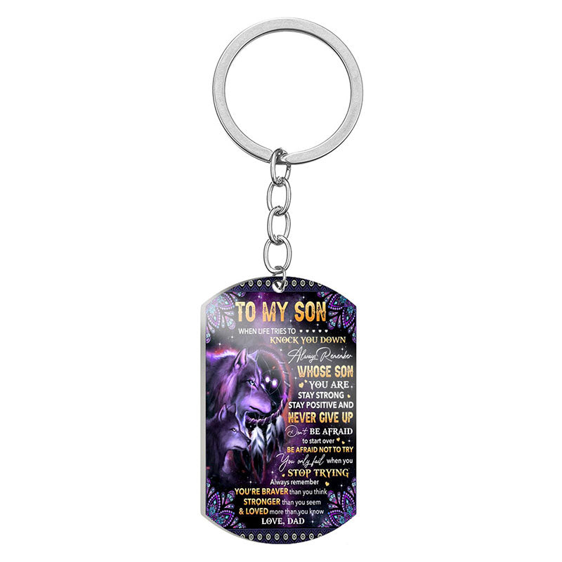 Never Give Up - Wolf Multi Colors Personalized Keychain