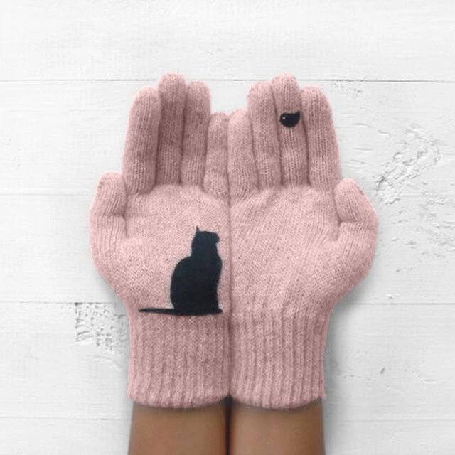 Outdoor Thermal Cat & Bird Print Gloves