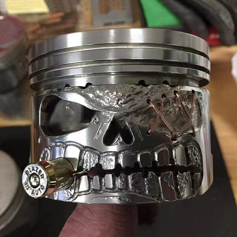 Handmade Piston Skull Face Sculpture