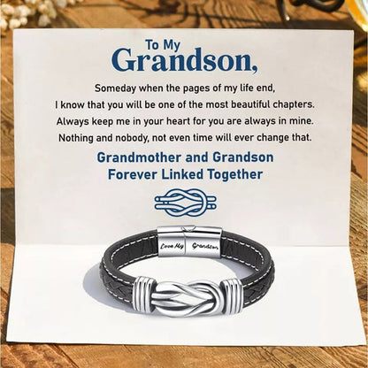 Grandmother and Grandson Forever Linked Together Braided Leather Bracelet