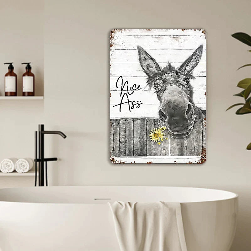 Funny Donkey Sunflower Bathroom Metal Sign Wall Decor Farmhouse Sign For Toilet Restroom Decor Gifts