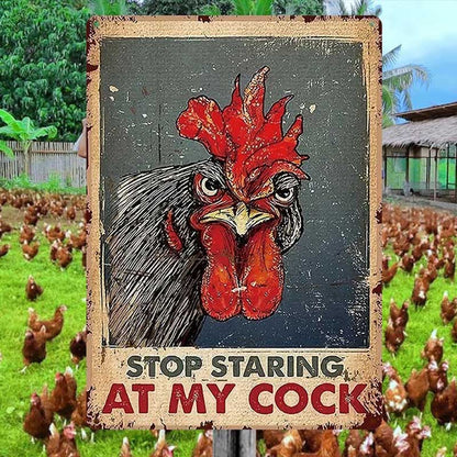Chicken Stop Staring At My Cocker Vintage Home Decor, Room Decor Metal Sign