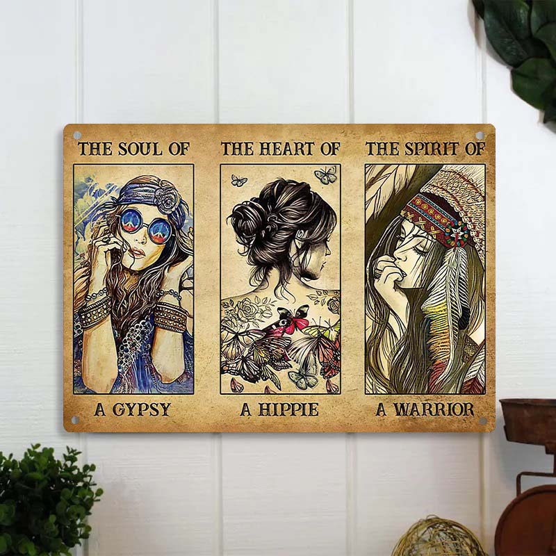 Retro Gypsy Hippie Warrior Girl Metal Sign - Perfect for Home Decor and Room Decor