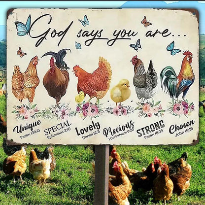 "Chickens-God Says You Are" Metal Sign, Hen House & Rooster Shelter Mental Sign - Outdoor Decorations