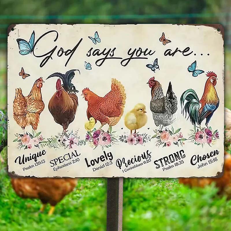 "Chickens-God Says You Are" Metal Sign, Hen House & Rooster Shelter Mental Sign - Outdoor Decorations