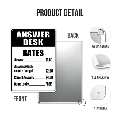 Answer Desk Rates - Gifts For Friend Personalized Custom Metal Sign Office Decor Humor