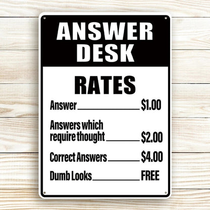 Answer Desk Rates - Gifts For Friend Personalized Custom Metal Sign Office Decor Humor