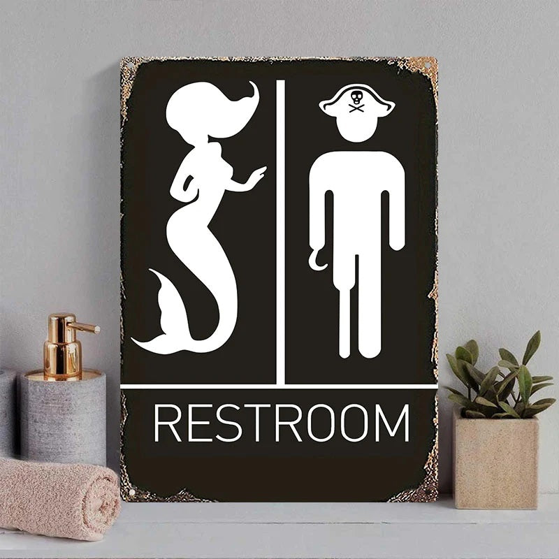 Metal Sign Funny Mermaid Pirate Vintage Restroom Door Sign Bathroom Decor Use For Nautical, Mermaid, Pirate