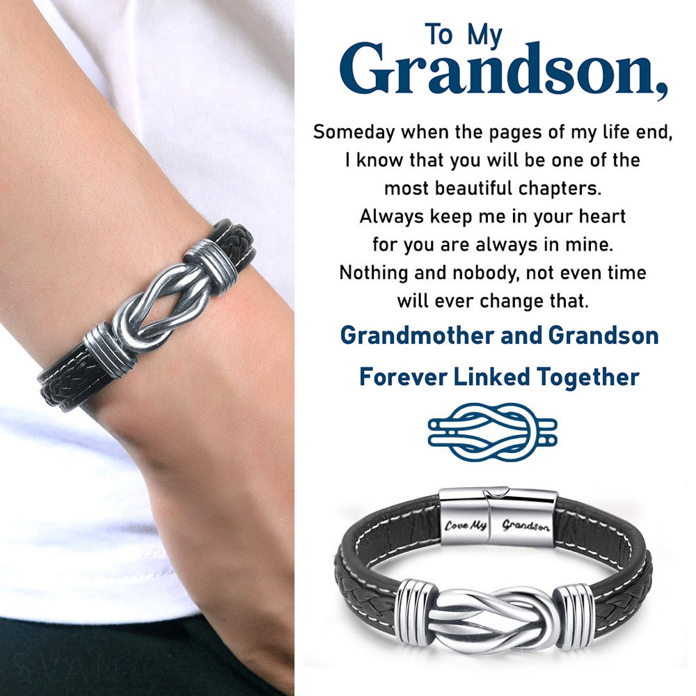 Grandmother and Grandson Forever Linked Together Braided Leather Bracelet
