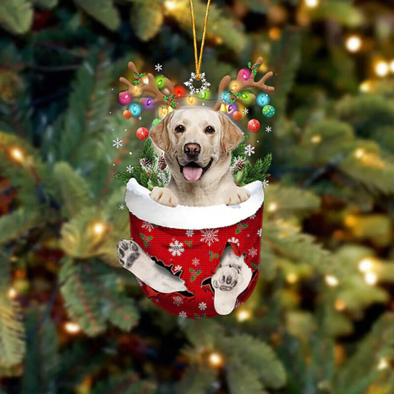 Labrador In Snow Pocket Christmas Ornament SP010