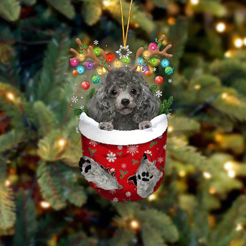 Poodle In Snow Pocket Christmas Ornament SP060