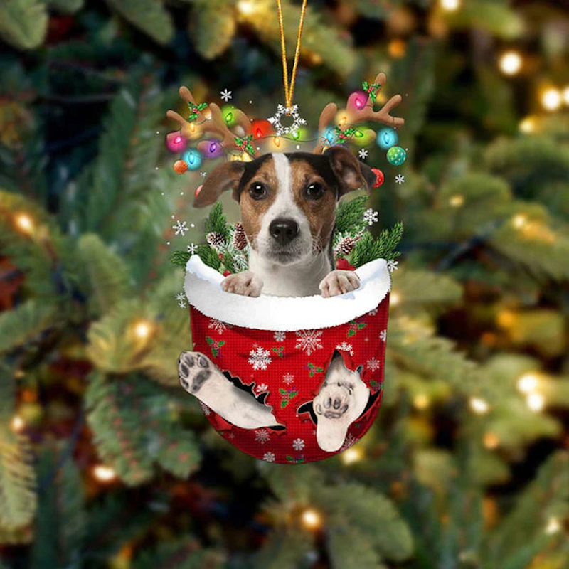 Jack Russell Terrier In Snow Pocket Christmas Ornament SP073