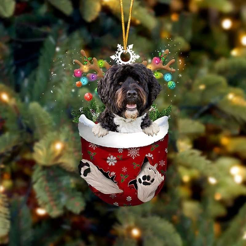 Portuguese Water Dog In Snow Pocket Christmas Ornament SP138