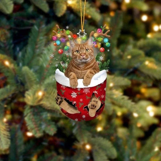 Cat In Snow Pocket Christmas Ornament SP170