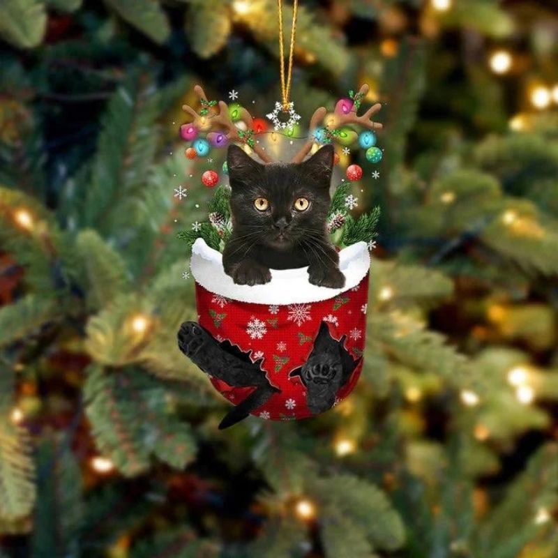 Cat In Snow Pocket Christmas Ornament SP173