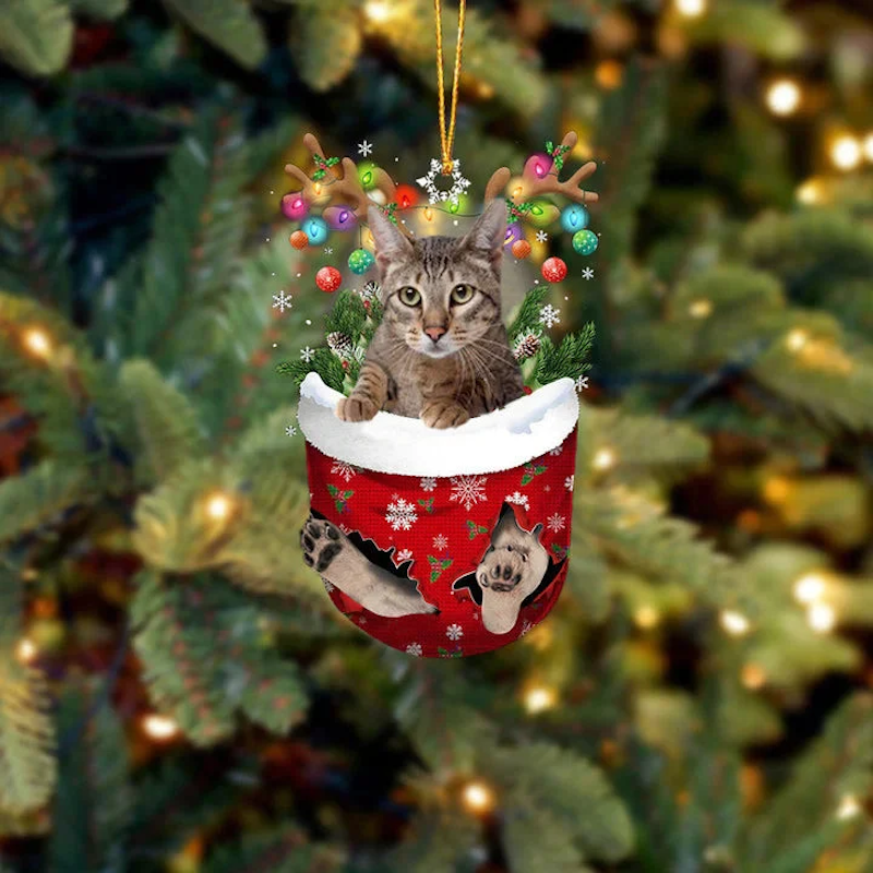 Savannah Cat In Snow Pocket Christmas Ornament SP198