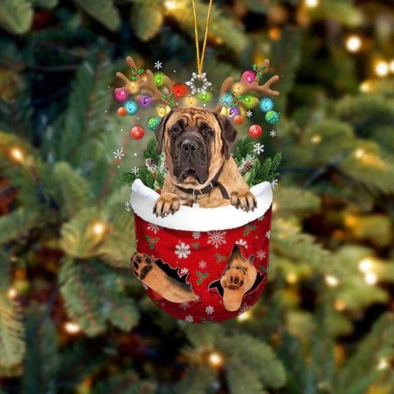 English Mastiff In Snow Pocket Christmas Ornament SP242