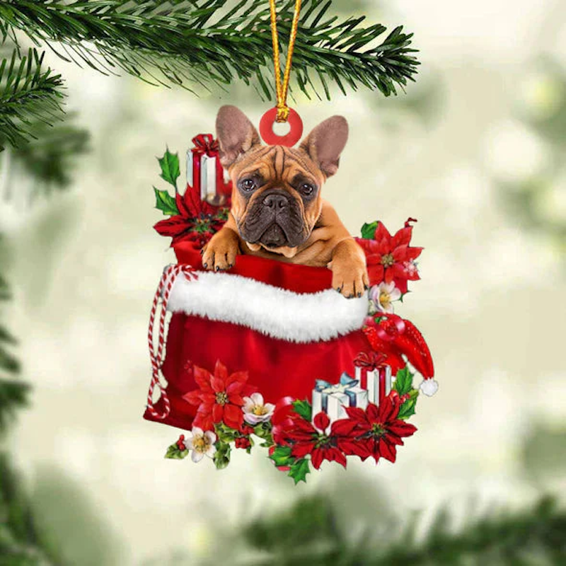 French Bulldog In Gift Bag Christmas Ornament GB014