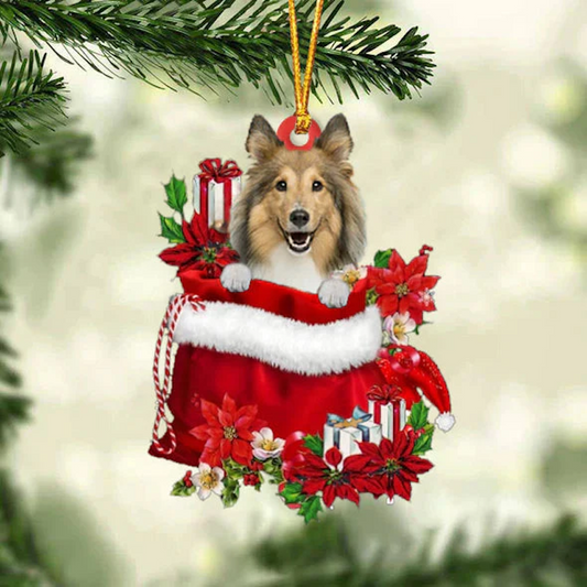 Shetland Sheepdog In Gift Bag Christmas Ornament GB110