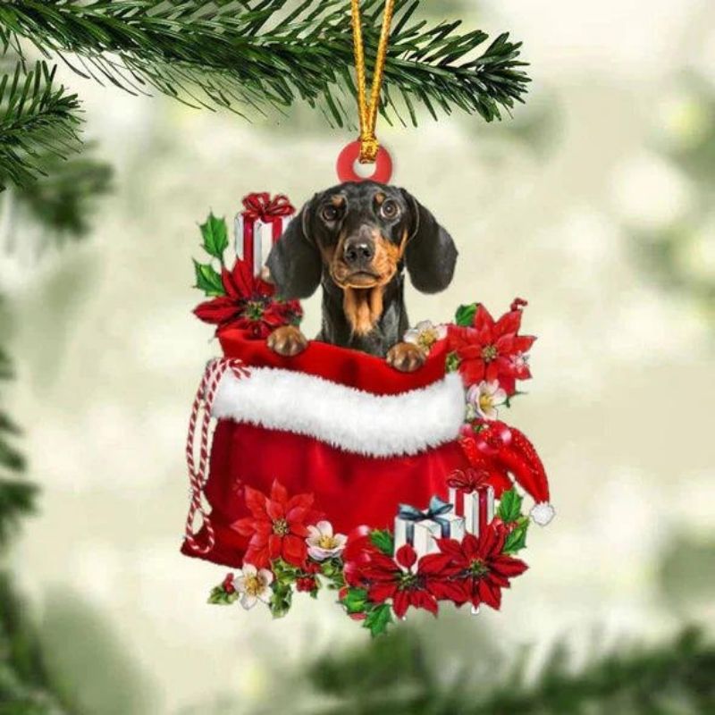 Dachshund In Gift Bag Christmas Ornament GB138