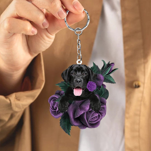 Labrador Retriever In Purple Rose Acrylic Keychain PR020