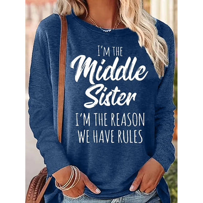 Women's Funny Sister Gift Middle Sister Casual Long Sleeve Top