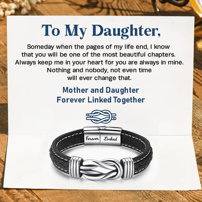 "Mom And Daughter Forever Linked Together" Braided Leather Bracelet - Forever Linked