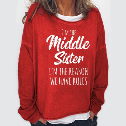 Sister Funny Crew Neck Casual Letter Sweatshirts