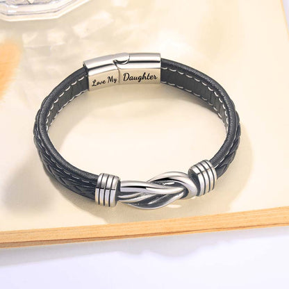 "Dad And Daughter Forever Linked Together" Braided Leather Bracelet